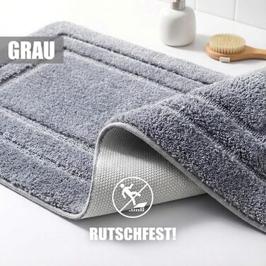 Килимок для ванної HELLSER KIRA Нековзний килимок для ванної, який можна прати М&39який килимок для ванної з мікрофібри Поглинаючий та швидковисихаючий Сертифікований килимок для ванної Oeko-TEX для підлоги з підігрівом Сірий 50x80 см (прямокутний)