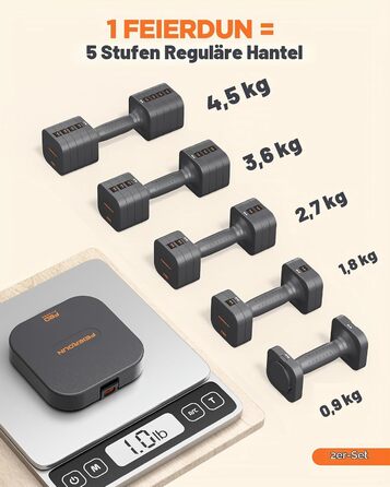 Набір розбірних гантелей FEIERDUN, 2 x 4,5 кг та 2 x 2,7 кг (2 x 10lb/4,5кг) Сірий