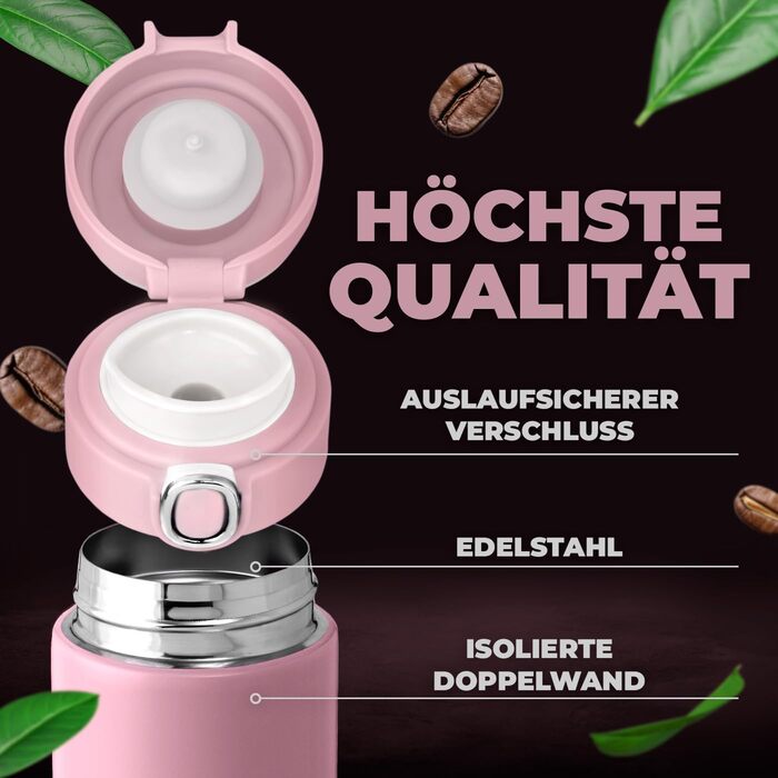 Термокружка Maverton з гравіюванням, 400 мл - Пляшка для води з нержавіючої сталі - зі світлодіодним дисплеєм температури - Герметична, 100 водонепроникна - Для жіночих днів народження - Рожева - Сова