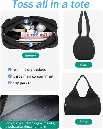 Жіноча спортивна сумка, дорожня сумка, ручна поклажа з відділенням для взуття та вологим відділенням, невелика спортивна сумка для йоги, сауни, плавання, чорна