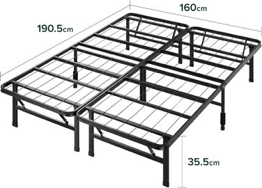 Розкладне ліжко Zinus SmartBase 160 x 190 см Висота 35 см Ідеально підходить як гостьове ліжко з місцем для зберігання речей під ліжком Металеве ліжко Чорне 160 x 190 см Чорний