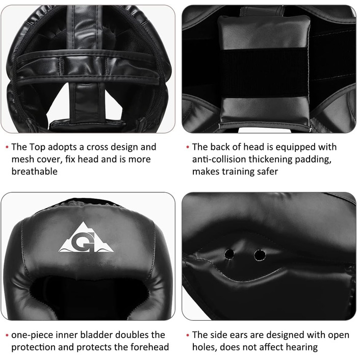 Боксерський головний убір для дітей та дорослих, зі штучної шкіри, шолом для тренувань MMA, кікбоксингу, MMA, муай-тай, спарингу, бойових мистецтв, карате, тхеквондо, розмір S, чорний