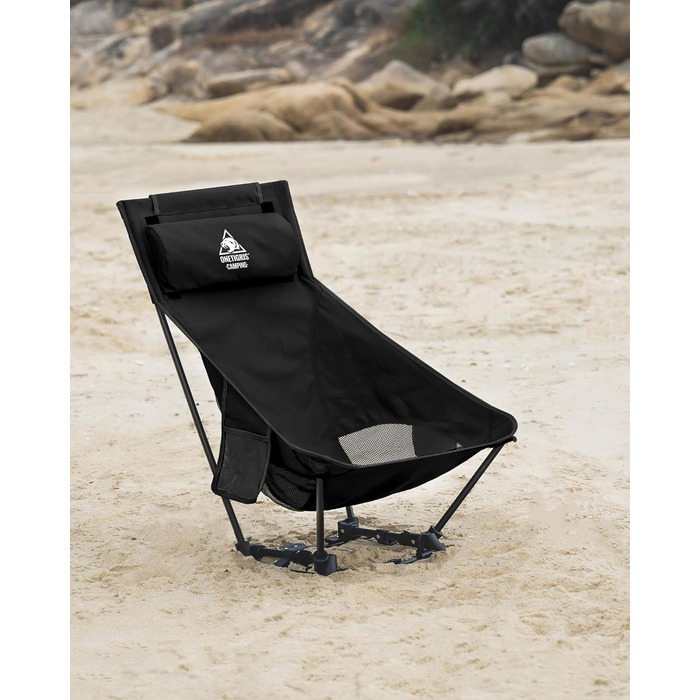 Крісло для кемпінгу OneTigris DRAGONHIDE, висока спинка, складне, вантажопідйомність 125 кг, легке складне кемпінгове крісло, складне рибальське крісло з 2 боковими кишенями, надлегке складне крісло для використання на свіжому повітрі, для походів, чорне