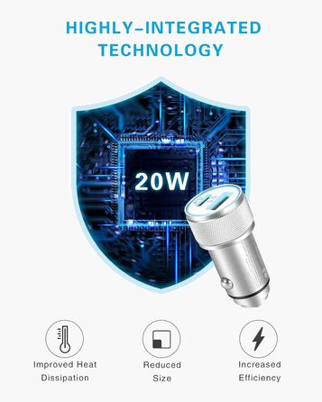 Адаптер LUOSIKE 20 Вт прикурювача USB C з кабелем блискавки 1 м, автомобільний зарядний пристрій для мобільних телефонів, двопорто