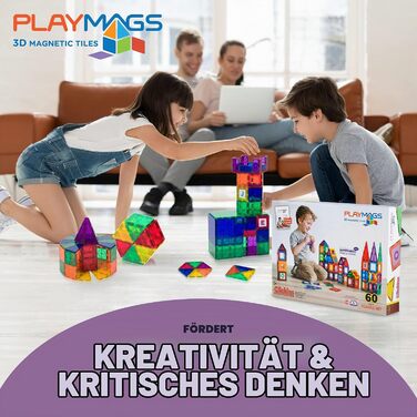 Магнітний конструктор Playmags, набір із 60 деталей з літерами ABC, STEM-іграшка для розвитку хлопчиків, дівчаток та малюків
