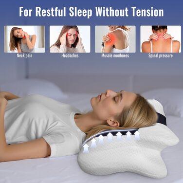 Подушка для шиї BESTISAN, ергономічна подушка для сну на боці з піни з ефектом пам&39яті для сну на боці, спині та животі зі знімним чохлом, темно-синя