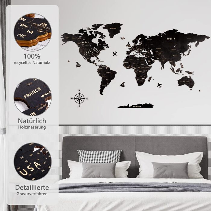 Карта світу настінне оздоблення з дерева, чорна карта світу карта подорожей настінне оздоблення настінне мистецтво для офісу, віта