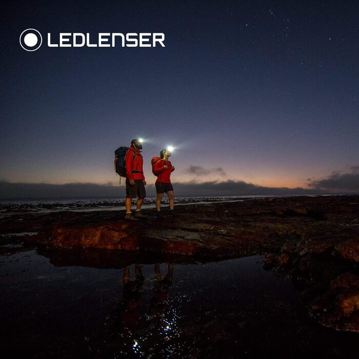 Світлодіодний налобний ліхтар Ledlenser H8R, акумуляторний від літієвої батареї 18650, 600 люмен, фокусувальний, до 120 годин роботи, червоне заднє світло, поворотний, кабель для заряджання USB, налобний