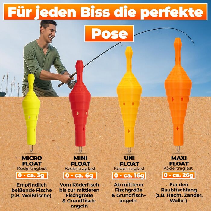 Комплект поплавців без повідця Поплавці з системою AirControl Рибальські поплавці з регульованим опором клювання Рибальські аксесуари, Поплавковий лов форелі, щуки та коропа VarioSet-E