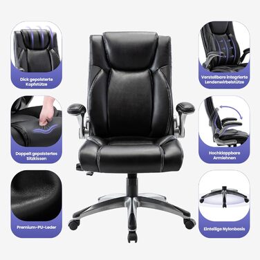 Ергономічне офісне крісло COLAMY Black-02 Classic, штучна шкіра, чорний