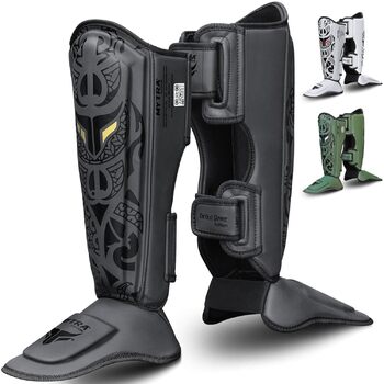 Боксерські щитки для гомілок для чоловіків та жінок захист гомілок та підйому стопи з набивкою з пінопласту EVA, регульованими ремінцями та еластичними стрічками для ніг Щитки для муай-тай та ММА чорні, розмір L-XL