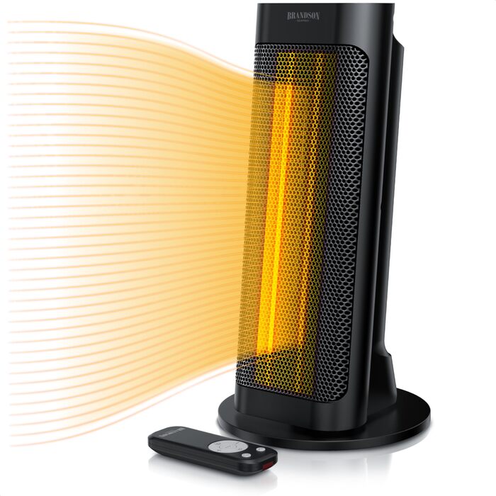 Енергозберігаючий, тихий електричний керамічний обігрівач - Електричний обігрівач з дистанційним керуванням - Коливання - Захист від перегріву - Термостат - Ванна кімната, спальня, вітальня B Чорний