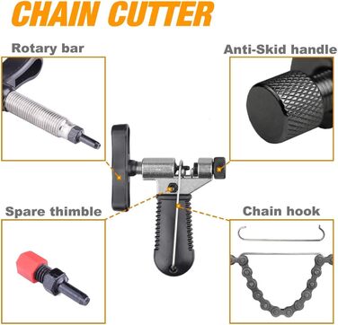 Велосипедний інструмент, набір для заклепування ланцюга для велосипеда зі знімачем каретки, розбиранням кривошипа, розривом ланцюга, знімачем зірочки, знімачем касети