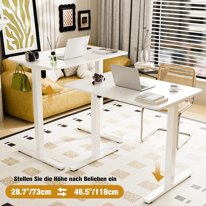 Стіл з регульованою висотою 90x60 см, Електричне регулювання висоти столу з роздільною панеллю, Ергономічний стіл з регульованою висотою, Білий 90 x 60 см