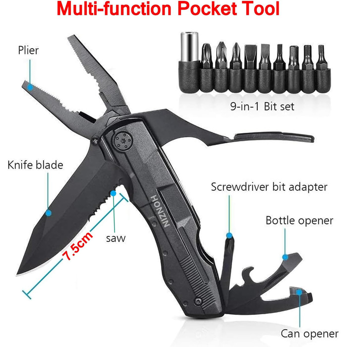 Багатофункціональні плоскогубці HONZIN, 16 в 1 складні багатофункціональні плоскогубці з нержавіючої сталі Багатофункціональні пло
