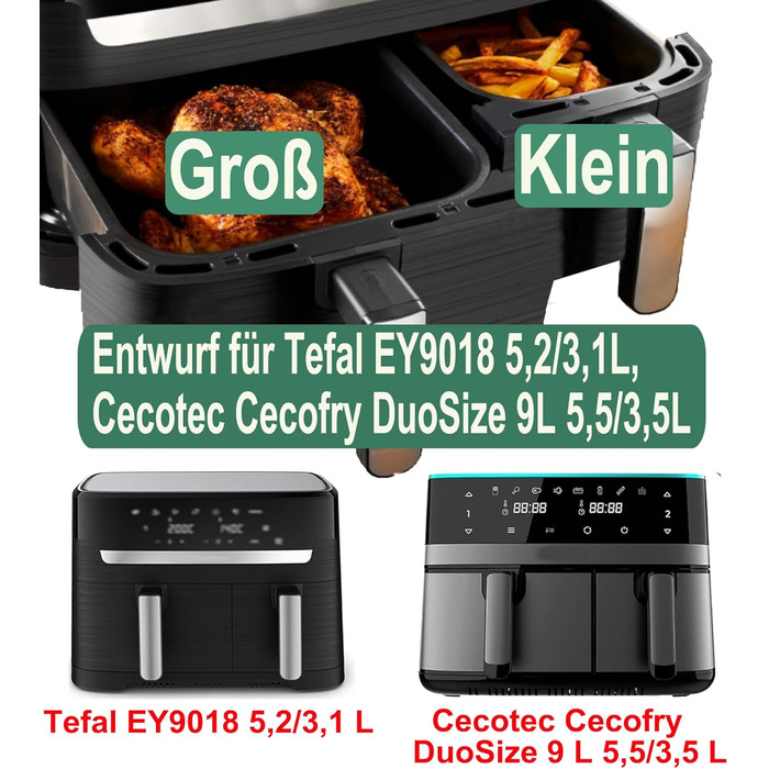 Аксесуари для подвійної фритюрниці Smlntbu двох розмірів для Philips 3000 Series 9L 6L/3L, Tefal EY9018 5.2/3.1L, Cecotec Cecofry DuoSize 9L 5.5/3.5L, 6 шт. Подвійні аксесуари з силіконовою формою для фритюрниці