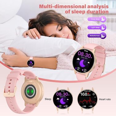 Жіночий маленький смарт-годинник із функцією телефону, 1,27-дюймовий TFT-сенсорний фітнес-трекер із цілодобовим монітором серцевого ритму, монітором сну, понад 120 спортивними режимами, крокоміром, круглий смарт-годинник для iOS/Android (рожеве золото)