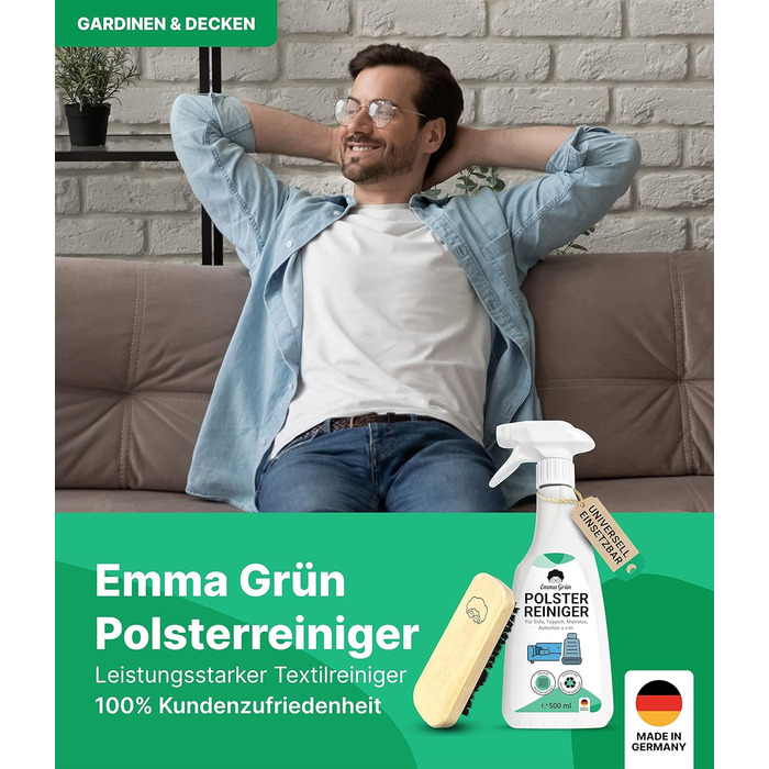 Засіб для чищення оббивки для диванів, диванів та автосидінь 500 мл включаючи щітку для оббивки - Sustainable & Anti Odor - Засіб