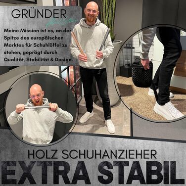 Дерев'яний ріжок для взуття Robfox чорний I 43 см ДОВГИЙ І НАДЗВИЧАЙНО СТІЙКИЙ I Довгий дерев'яний ріжок для взуття I Компактний р