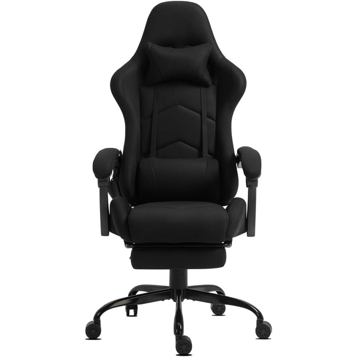 Ігрове крісло Delman, гоночне крісло, офісне крісло, комп&39ютерне крісло, масажна функція з 6 точками вібрації, крісло для керівника, тканинне, ергономічна підставка для ніг, 1036 (чорне)