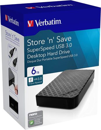 Зовнішній жорсткий диск Verbatim Store 'n Save 3.5 HDD - 6 ТБ - настільний жорсткий диск, USB 3.0, надшвидка передача даних, 47686