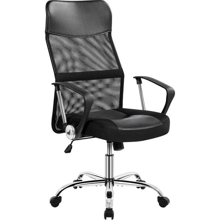 Офісний стілець Yaheetech, ергономічний стілець для роботи з високою спинкою, обертовий стілець, регульована висота з м&39яким сидінням, вантажопідйомність до 135 кг, сітка, чорний