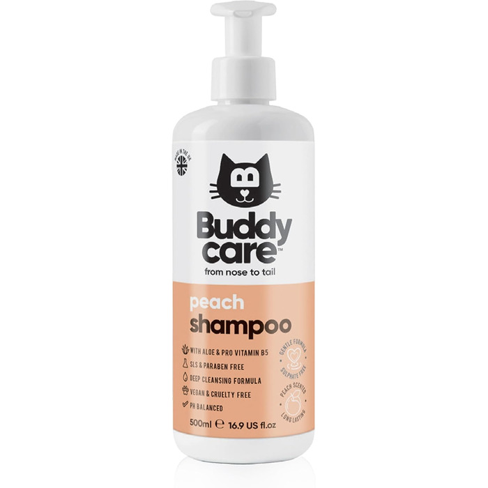 Шампунь для котів Buddycare Peach Шампунь для глибокого очищення Фруктовий аромат з алое вера та вітаміном B5 500 мл