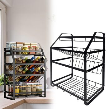 Постійна полиця для спецій, 4 яруси, металева полиця для спецій, не потребує свердління, підставка для спецій, тримач для спецій, органайзер для банок для спецій з 8 гачками, кухонна полиця для зберігання спецій - тип A
