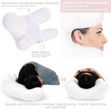 Подушка проти зморшок, косметична подушка для сну на боці, пухова подушка для сну, подушка проти зморшок для старіння, для хірургії очей, для зморшок на обличчі, для підтримки шиї (біла)