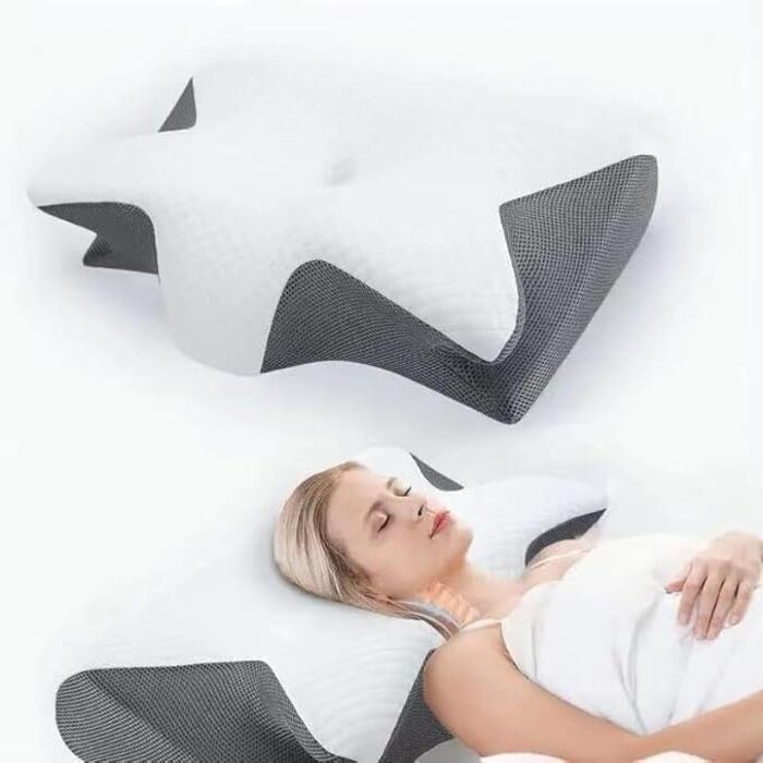 Ергономічна подушка для шиї у формі метелика, подушка для підтримки шиї для тих, хто спить на боці, 3D-піна з ефектом пам&39яті з повільним відновленням для підтримки шийного відділу хребта, темно-сіра