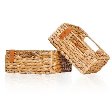 Кошик для зберігання FRIHET, плетений з водяного гіацинта прямокутний підходить як кухонна скринька для зберігання та кошик для фруктів можна використовувати як кошик у їдальні, ванній кімнаті та дитячій кімнаті 25 x 20 x 9 см (2)