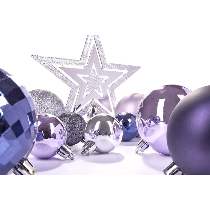 Набір різдвяних кульок 50 предметів фіолетові та срібні BRUBAKER