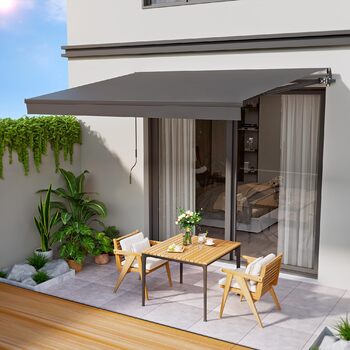 Складана тентована маркіза з ручним керуванням, 300x250 см, антрацит, сонцезахисна тентована маркіза, тентована для патіо, регулювання кута нахилу (5-60), балконна тентована маркіза з водонепроникним покриттям, настінне кріплення в комплекті, 300x250 см а