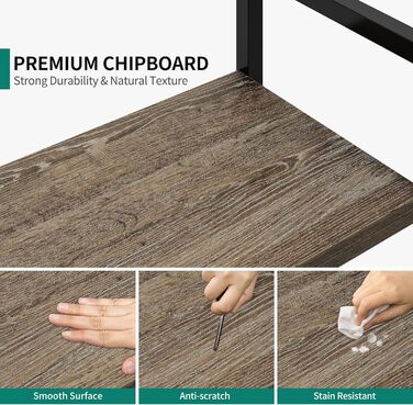 Рівнева книжкова полиця, окремостояча полиця в індустріальному стилі для вітальні, спальні, офісу, кухні, журналів, сіра, 30Г x 60Ш x 158В см, 5-