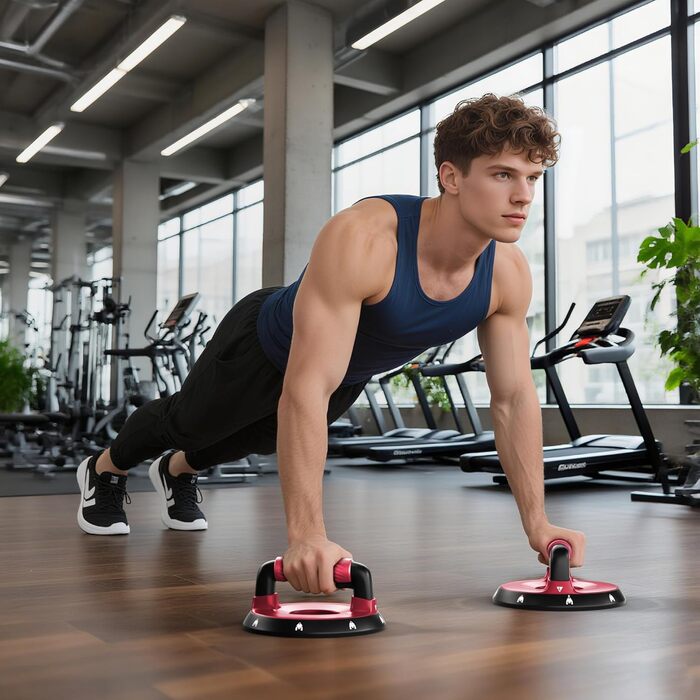 Регульовані на 360 ручки для віджимань - тренажер для верхньої частини тіла для грудей, спини, плечей, біцепсів та трицепсів, знімні силіконові ручки, нековзні гумові ніжки, червоний