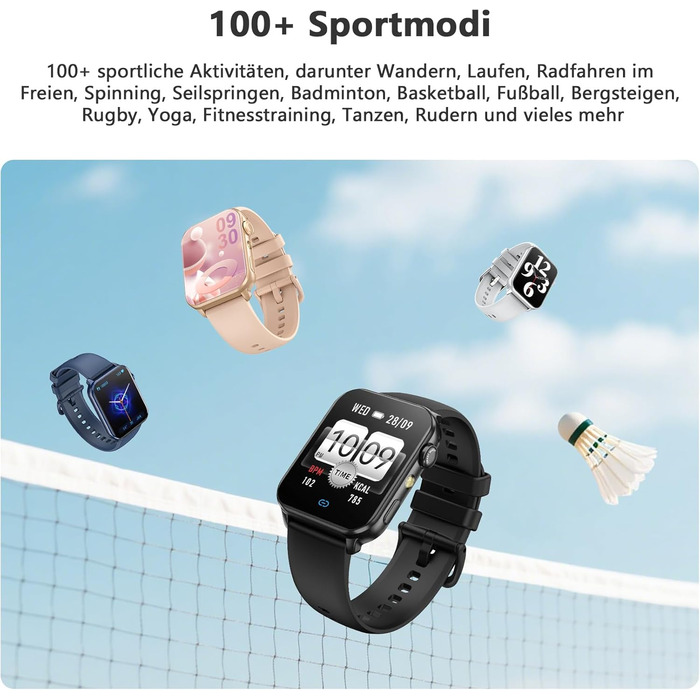 Жіночий смарт-годинник Blackview, Bluetooth-дзвінки/світлодіодні ліхтарі/2 браслети (силікон/нейлон), спортивний годинник з монітором серцевого ритму, сну, SpO2, кроків, калорій та кілометражу, 350 мАг (6 днів), фітнес-годинник для Android та iOS, рожевий