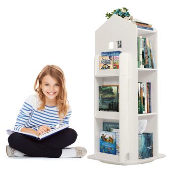 Рівнева обертова книжкова полиця для дітей, полиця, обертова полиця, біла, обертова книжкова полиця, підлогова полиця, дитяча книжкова полиця для спальні, вітальні, кабінету, 40x40x95 см, 3-