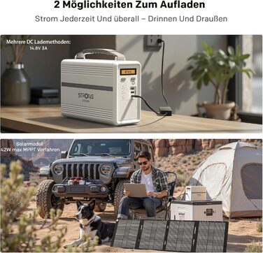 Портативна електростанція STRONG P300, акумулятор LiFePO4 ємністю 307,2 Втгод, сонячний генератор 300 Вт, технологія MPPT, захист BMS, QC3.0 та PD 30 Вт, ідеально підходить для кемпінгу, подорожей та надзвичайних ситуацій на свіжому повітрі. P300 307,2 Вт