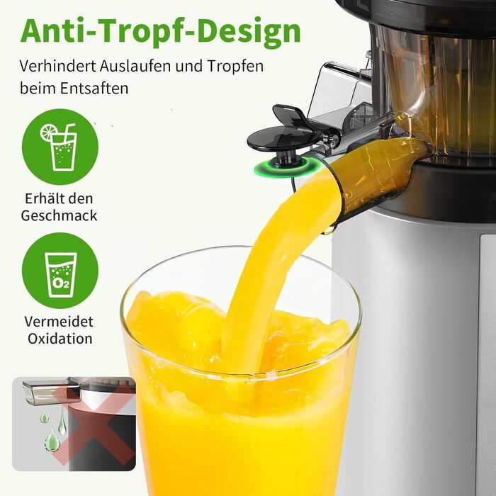 Повільна соковижималка AIRMSEN, соковижималка для овочів і фруктів з великим отвором для подачі 82 мм для соку з цілих фруктів, ма