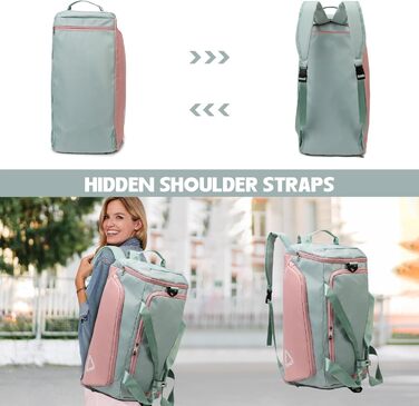 Жіноча спортивна сумка об&39ємом 45 л з відділенням для взуття, відділенням для вологи, водонепроникна сумка для вихідних, дорожня спортивна сумка з рюкзаком, сумка для плавання, сумка для тренувань, пляжна сумка для фітнесу, спорту, подорожей, зелено-рож