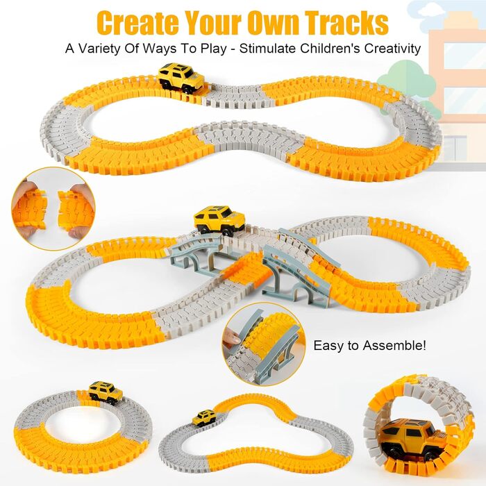 260pcs Car Racing Track 6 Cars Excavator Toy from Toy Cars Highway from 3 4 5 6 Years Boy Girl, Flexible Track Crane Games, Electr