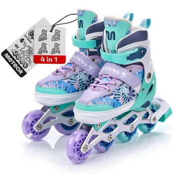 Дитячі роликові ковзани Meteor регульовані 4-в-1 Роликові ковзани, роликові ковзани, ковзани колеса ABEC-7 PU, алюмінієва рама розміри XS 25-28, S 30-33, M 34-37, M фіолетовий