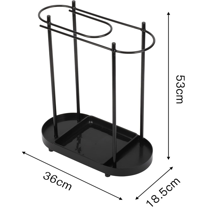 Підставка для парасольки Металева підставка для парасольки Тримач для парасольки 53 x 36 x 18.5 см Окремо стоячий тримач для парасольки з чашею для дощу, кутова підставка для парасольки чорний