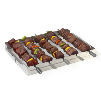 Універсальний тримач для шашлику Barbecook з 5 нержавіючими шампурами, аксесуар для гриля, матовий, придатний для миття в посудомийній машині