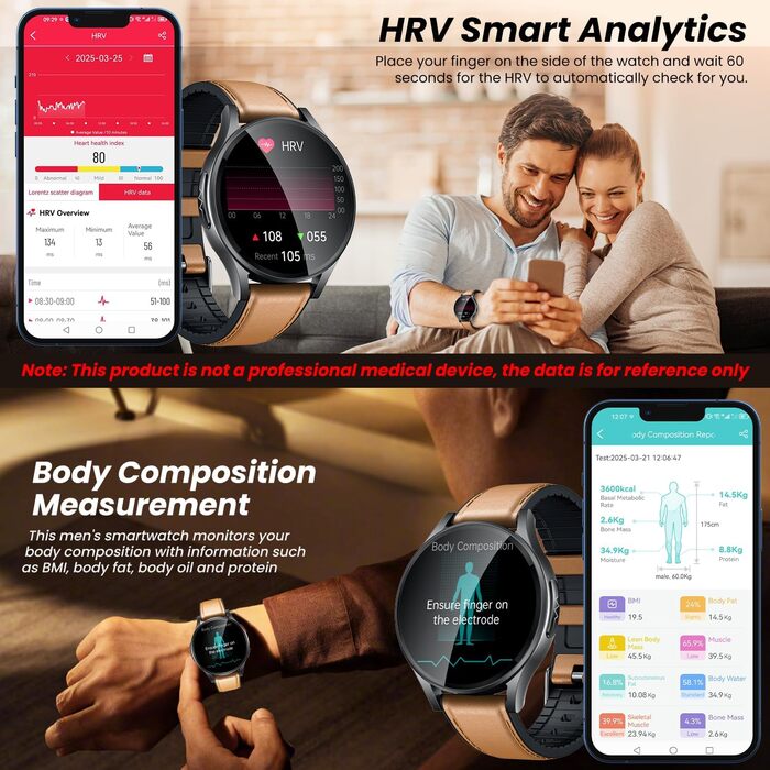 Чоловічий смарт-годинник з ЕКГ HDR монітором артеріального тиску смарт-годинник 1,43 дюйма круглий AMOLED шкіряний ремінець наручний годинник водонепроникний монітор серцевого ритму крокомір функція телефону фітнес-годинник Android iOS коричневий