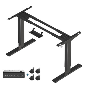 Стіл Flamaker з регульованою висотою, 2 двигунами та вантажопідйомністю 100 кг, каркас столу з електричним регулюванням висоти, ніжки столу з регульованою висотою та коробкою для кабельного управління, стіл на колесах (чорний)