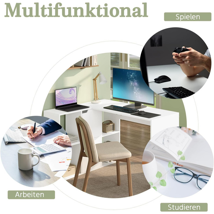 Г-подібний письмовий стіл eSituro, кутовий стіл з полицями, білий, 120x100x75 см, комп&39ютерний стіл, офісний стіл, ПК-стіл з місцем для зберігання, для кабінету, вітальні, спальні