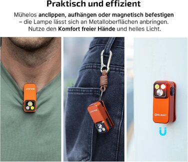 Міні-світлодіодний ліхтарик OLIGHT Oclip Pro з прожектором, сфокусованим світлом та червоним світлом, яскравий акумуляторний ліхтарик 500 люменів USB-C, лампа-кліпса IPX6, невеликий миготливий ліхтарик для бігунів та кемпінгу (помаранчевий)