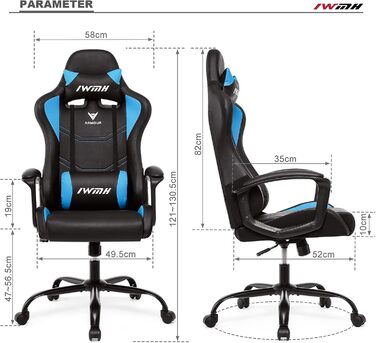 Геймерське крісло IntimaTe WM Heart, геймерське крісло з ергономічною спинкою, регульованим підголівником та поперековою опорою, синє