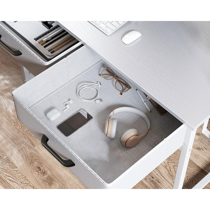 Письмовий стіл з 2 шухлядами, 80x40x78,7 см, невеликий стіл з тримачем для навушників, офісний стіл, ПК-стіл для офісу, вітальні, домашнього офісу, білий 80x40x78,7 см, білий